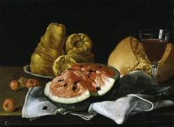 Картина Натюрморт: кавун, хліб, бублики і келих, Луїс Егідио Мелендес